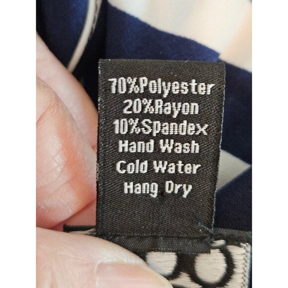 Clara Sunwoo Top XL Navy & White Abstract Print Tie Waist Artsy Faux Wrap - Picture 4 of 7